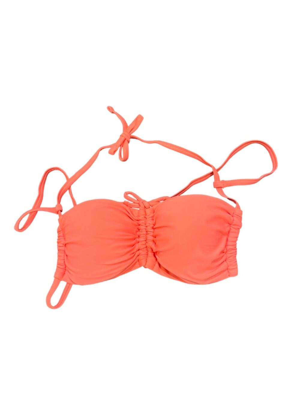 Aerie Swim Womens Bandeau Bikini Top Ruched Coral Pink S